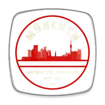 Munich Skyline Stamp Red Badge - Square fridge magnet - white - Front