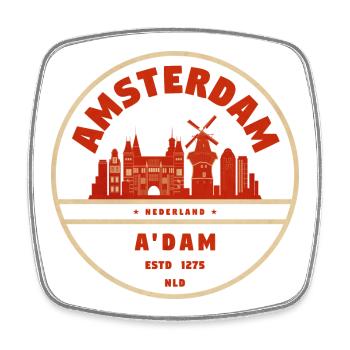 Amsterdam Skyline Vintage Abzeichen - Viereckiger Kühlschrankmagnet - Weiß - Vorne