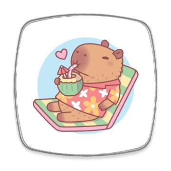 Cute Capybara Chilling With Coconut Drink Funny - Square fridge magnet - white - Front