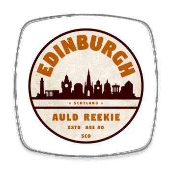 Edinburgh Skyline Retro Abzeichen - Viereckiger Kühlschrankmagnet - Weiß - Vorne