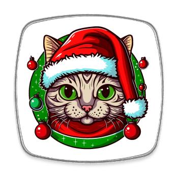 Adorable cat wearing Santa hat - Square fridge magnet - white - Front