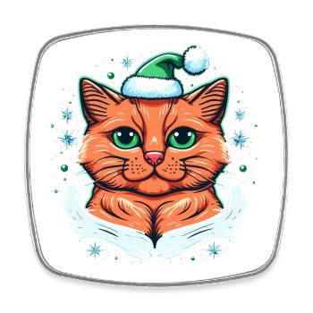 chat portant un chapeau de Noël - Magnet carré - blanc - Devant