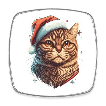 Charmant chat portant un chapeau de Père Noël - Magnet carré - blanc - Devant