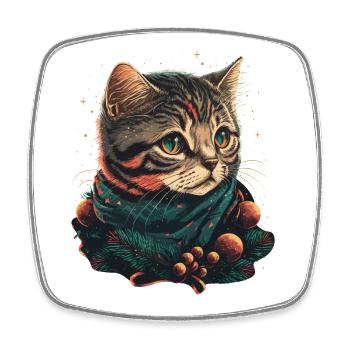 Beau chat portant un chapeau de Noël - Magnet carré - blanc - Devant