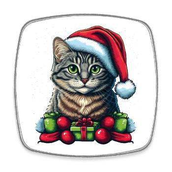 Lovely Advent cat illustration, the best Santa - Square fridge magnet - white - Front