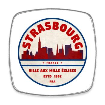 Strasbourg Retro City Badge Skyline - Square fridge magnet - white - Front