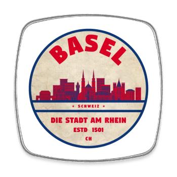 Basel Skyline Vintage Badge - Square fridge magnet - white - Front