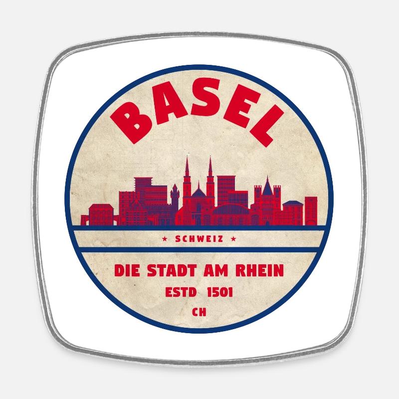 Basel Skyline Vintage Badge - Magnet carré - blanc