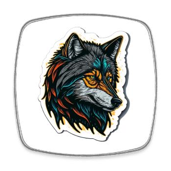 Digitales Malen eines Wolfskopfes - Viereckiger Kühlschrankmagnet - Weiß - Vorne