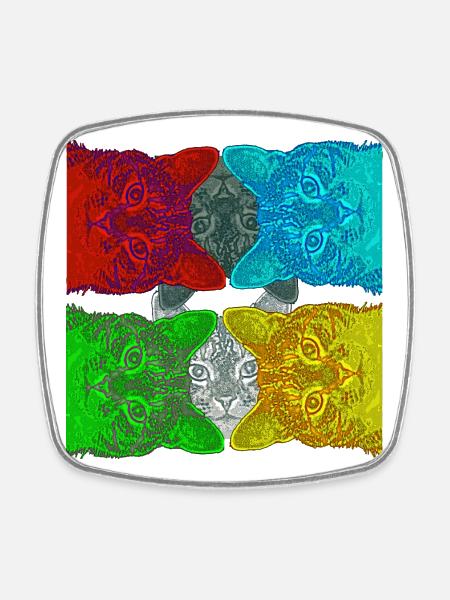 Colourful Cats (Pop Art) designed by HeiArts - Square fridge magnet - white