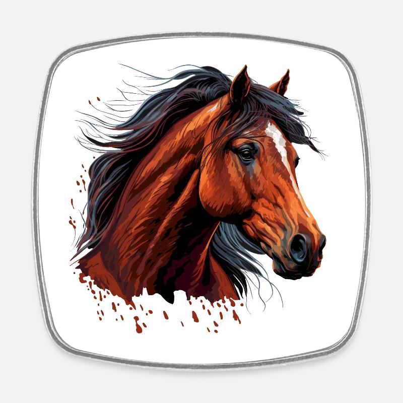 Visage de cheval - Magnet carré - blanc