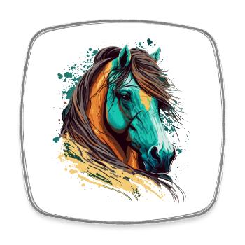 Illustration du visage du cheval - Magnet carré - blanc - Devant