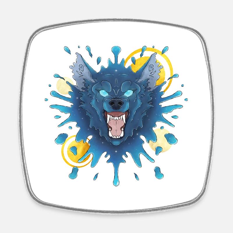 Blue Ink Spirits - Evil Growling Ink Wolf - Square fridge magnet - white