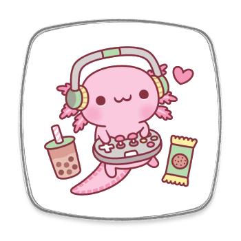 Mignon Axolotl Gamer avec Bubble Tea Et Cookies - Magnet carré - blanc - Devant