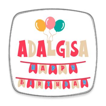 Adalgisa T-Shirt Happy Birthday - Viereckiger Kühlschrankmagnet - Weiß - Vorne