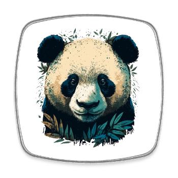 Panda mit Bambusleaths - Viereckiger Kühlschrankmagnet - Weiß - Vorne