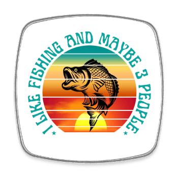 J’AIME LA PÊCHE ET PEUT-ÊTRE 3 PERSONNES - Magnet carré - blanc - Devant