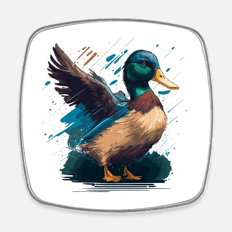 Duck with wings - Square fridge magnet - white
