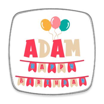 Adam T-Shirt Happy Birthday T-Shirt Geschenkidee - Viereckiger Kühlschrankmagnet - Weiß - Vorne