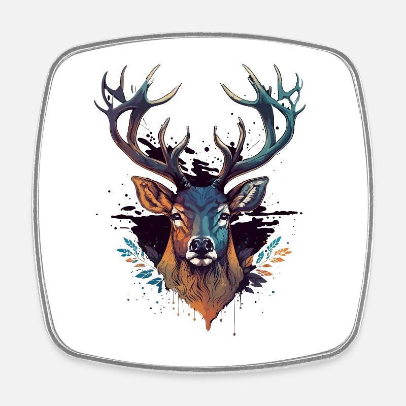 Cerf - Magnet carré - blanc