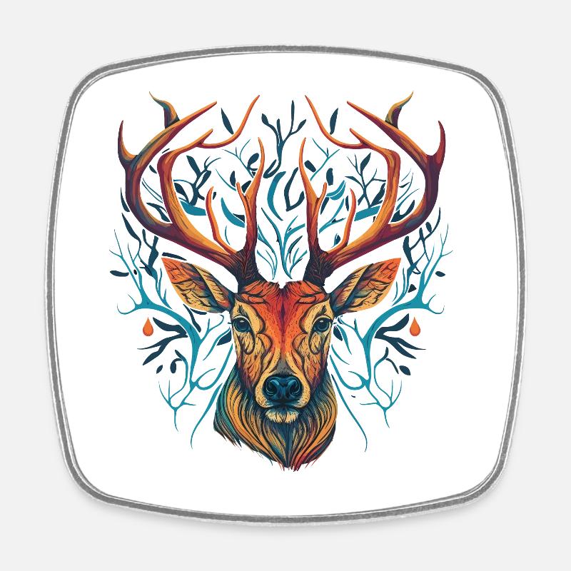 Tête de cerf fou - Magnet carré - blanc