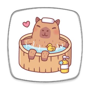 Mignon Capybara et Ducky se relaxant dans un bain chaud - Magnet carré - blanc - Devant