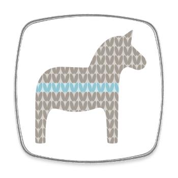 Dala cheval tricot motif Noël scandinave - Magnet carré - blanc - Devant