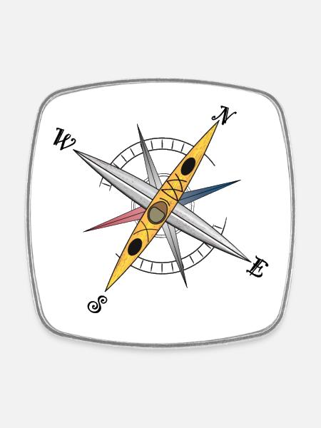 Conception de kayak cool avec rose des vents, kayak jaune - Magnet carré - blanc