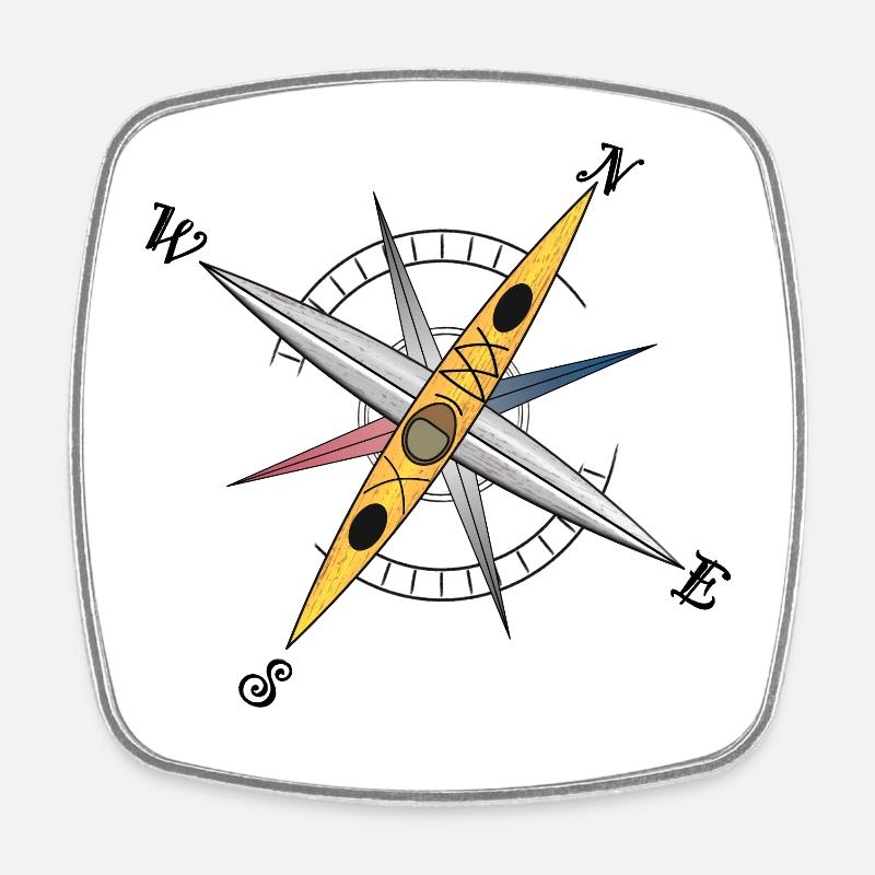 Conception de kayak cool avec rose des vents, kayak jaune - Magnet carré - blanc