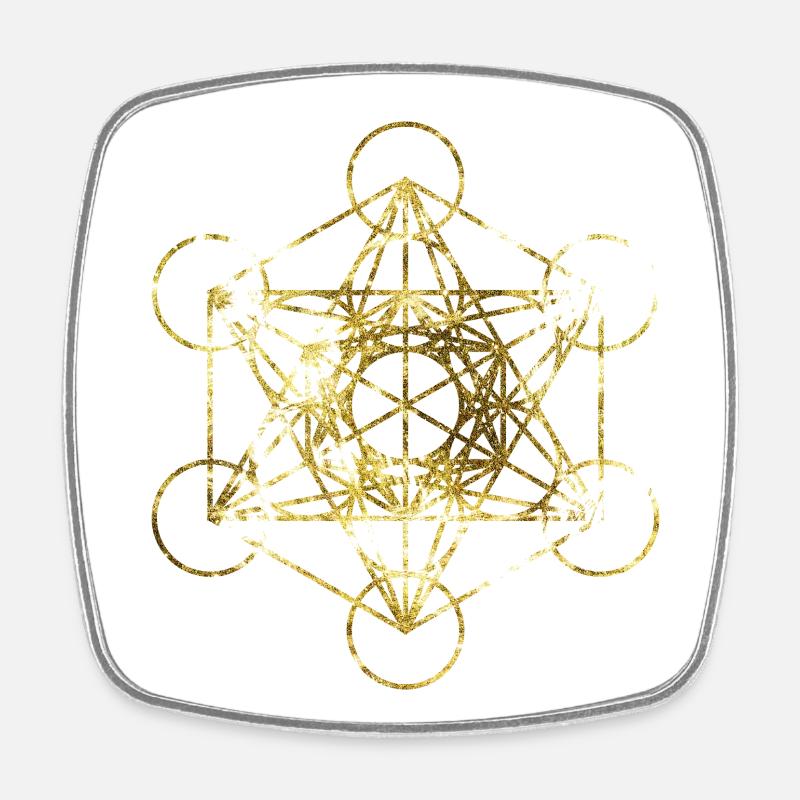 Metatrons Cube Gold Sacred Geometry - Square fridge magnet - white