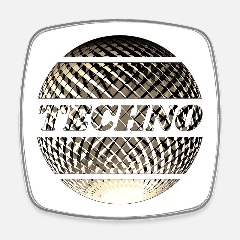 Techno disco ball gold - Square fridge magnet - white