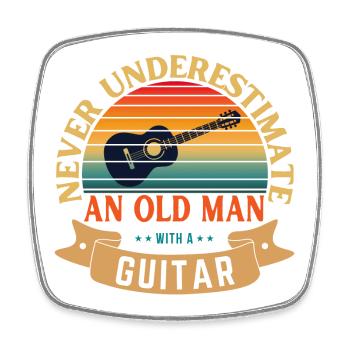 NEVER UNDERESTIMATE AN OLD MAN WITH A GUITAR - Square fridge magnet - white - Front