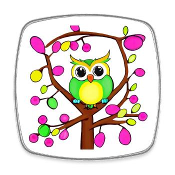 Happy owl in a multicolored tree - Square fridge magnet - white - Front