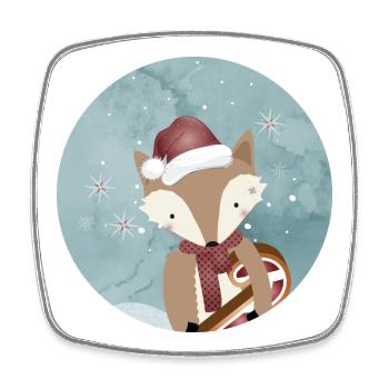 goldiger Fuchs für Weihnachten mit Zuckerstange - Viereckiger Kühlschrankmagnet - Weiß - Vorne