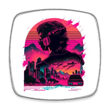 Synthwave-Raum - Viereckiger Kühlschrankmagnet - Weiß - Vorne