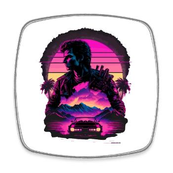 Synthwave Art - Square fridge magnet - white - Front