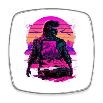 Futuristic Synthwave - Square fridge magnet - white - Front