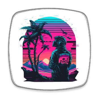 Vaporwave Palmtree - Square fridge magnet - white - Front