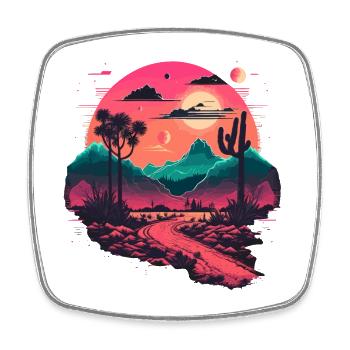 Synthwave Mountains - Square fridge magnet - white - Front