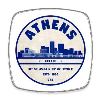 Athens Skyline Vintage Badge Blau - Viereckiger Kühlschrankmagnet - Weiß - Vorne