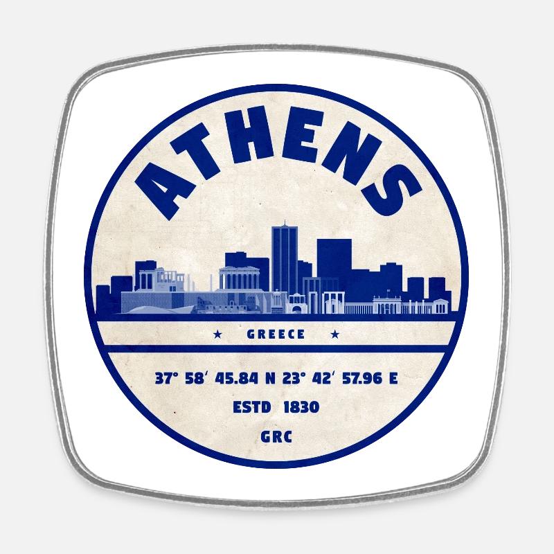 Athens Skyline Vintage Badge Blue - Magnet carré - blanc