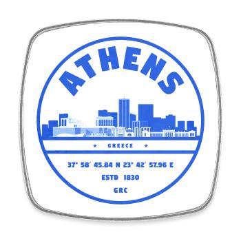 Timbre de la Skyline d’Athènes - Magnet carré - blanc - Devant