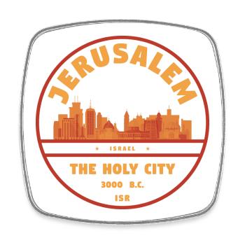 Jerusalem Retro Stadtbadge - Viereckiger Kühlschrankmagnet - Weiß - Vorne