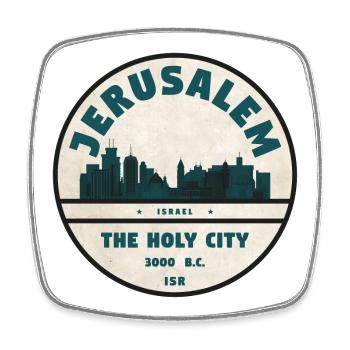 Jerusalem Skyline Retro Abzeichen - Viereckiger Kühlschrankmagnet - Weiß - Vorne