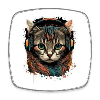 Vintage Katze mit Kopfhörern - Viereckiger Kühlschrankmagnet - Weiß - Vorne