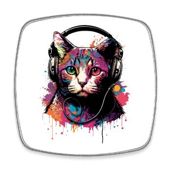 Chat coloré avec casque - Magnet carré - blanc - Devant