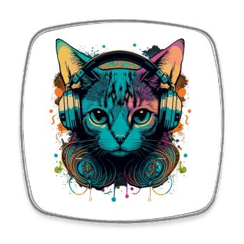 Chat vintage et musique - Magnet carré - blanc - Devant