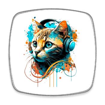 Katze hört Musik - Viereckiger Kühlschrankmagnet - Weiß - Vorne