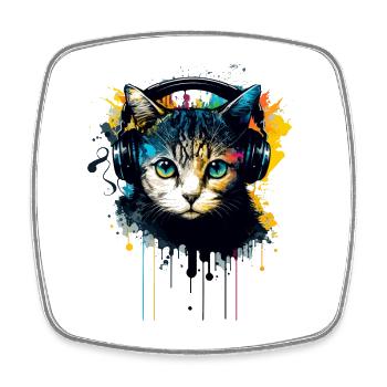 Chat et musique - Magnet carré - blanc - Devant
