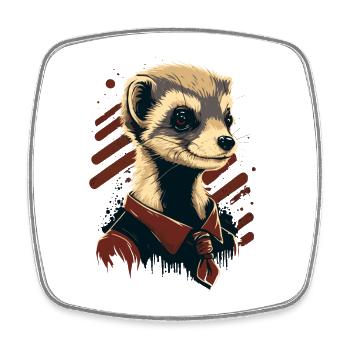 Ferret with tie - Square fridge magnet - white - Front